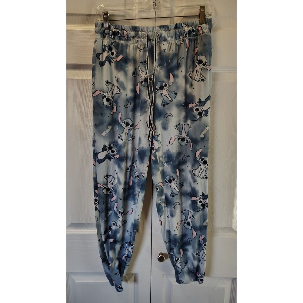 Disney Lilo & Stitch Tie Dye Jogger Pajama Pants Blue Cloud Stars Medium 8/10